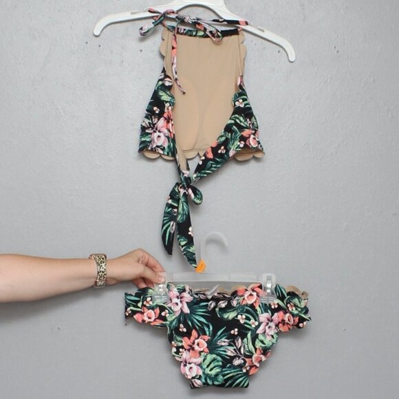 Vanilla Beach floral scalloped high neck halter tie bikini 2 piece swim - Picture 2 of 7